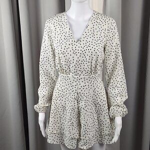 Zaful Black & White Spotted Belted Peplum Ruffle Bottom Romper Size 4 NWT